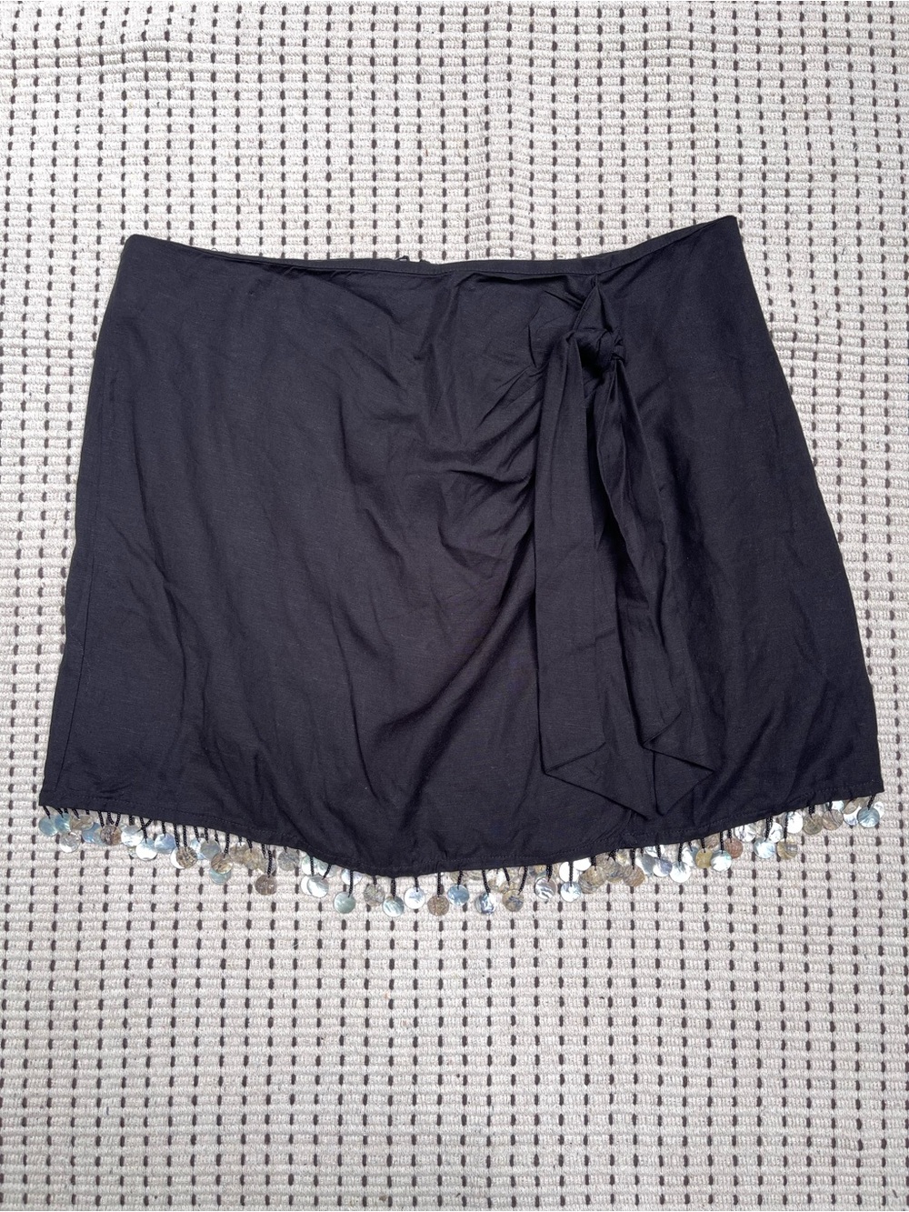 Jason Wu Black Beaded Pearl Fringe Linen Blend Skirt Size 10 Resortwear